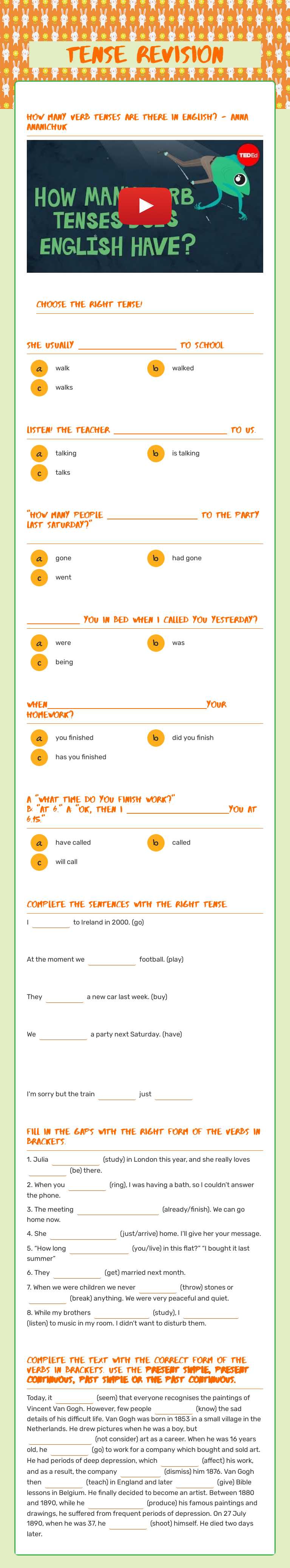 TENSE REVISION worksheet preview image