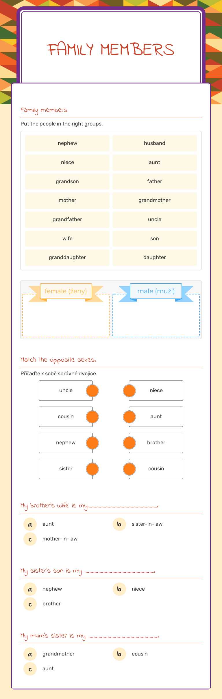 Family members worksheet preview image