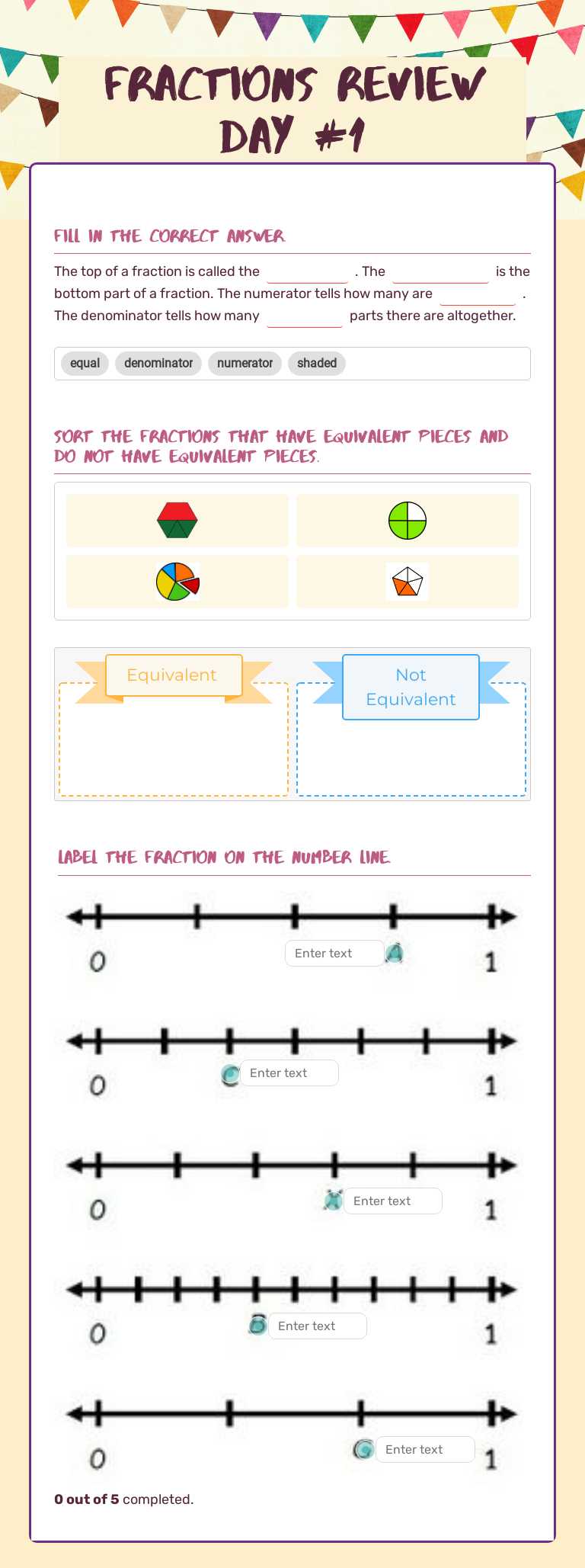 FRACTIONS REVIEW DAY #1 worksheet preview image