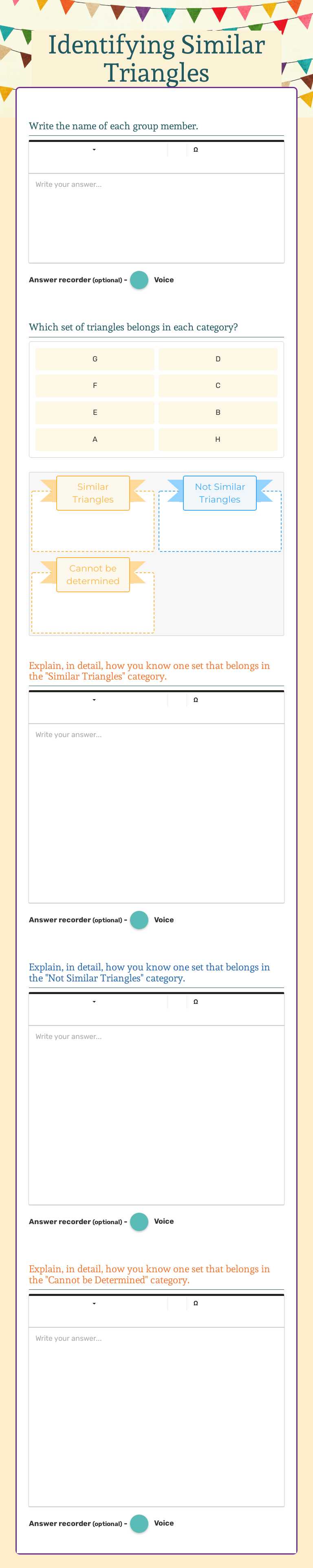 Identifying Similar Triangles Grade 7 worksheet preview