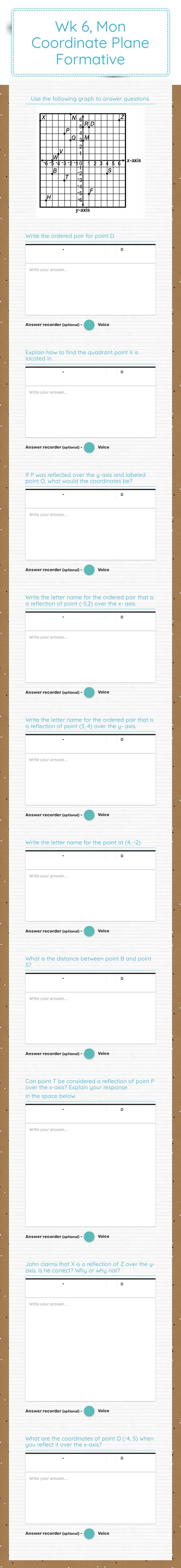 Wk 6, Mon Coordinate Plane Formative worksheet preview image