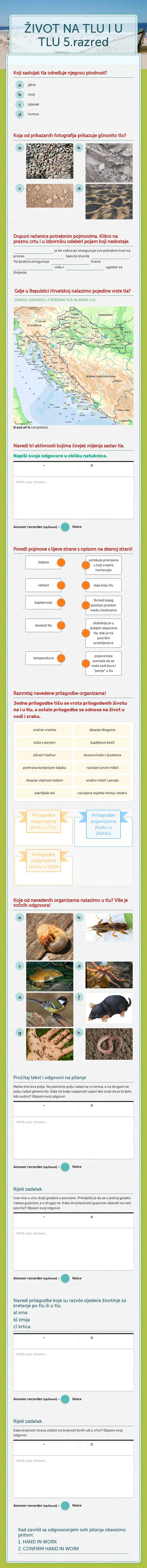 ŽIVOT NA TLU I U TLU 5.razred worksheet preview image