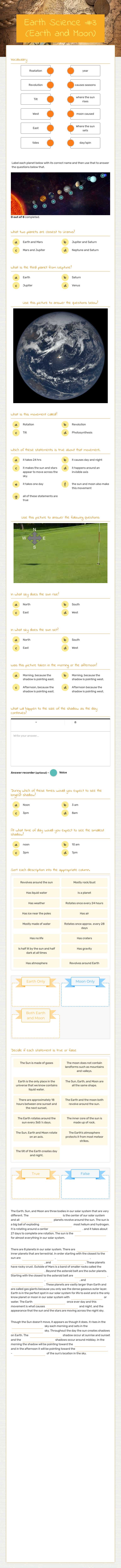 Earth Science #3 (Earth and Moon) worksheet preview image