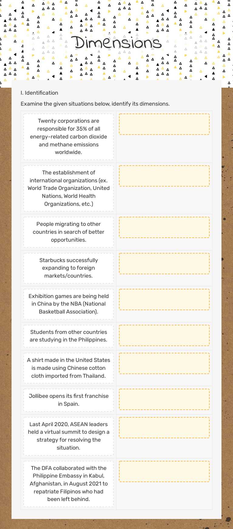 Dimensions worksheet preview image