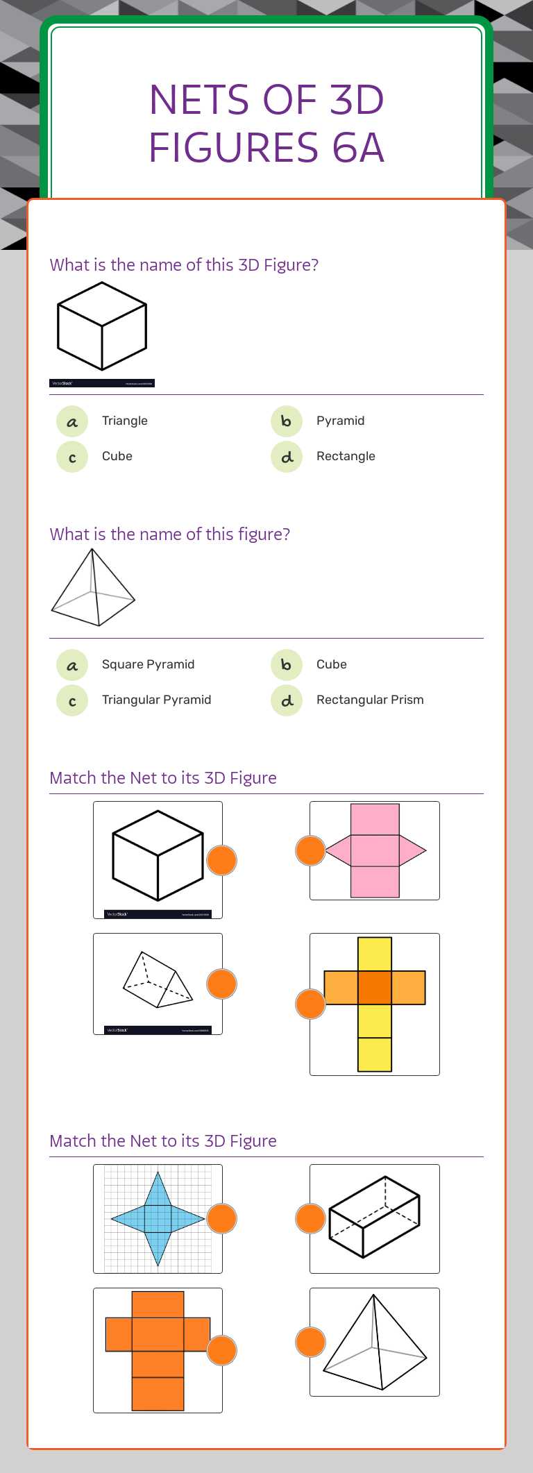 NETS of 3D FIGURES 6A Grade 6 worksheet preview
