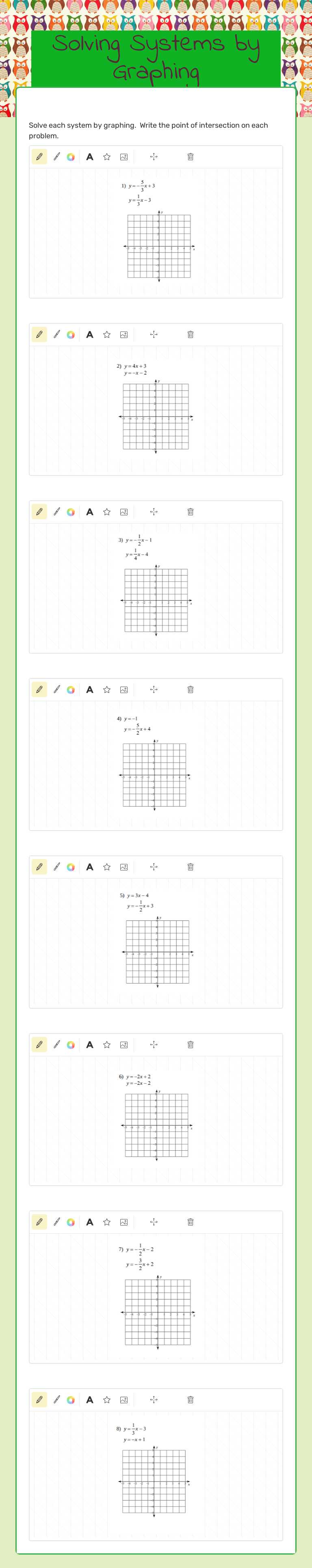 Solving Systems by Graphing worksheet preview image