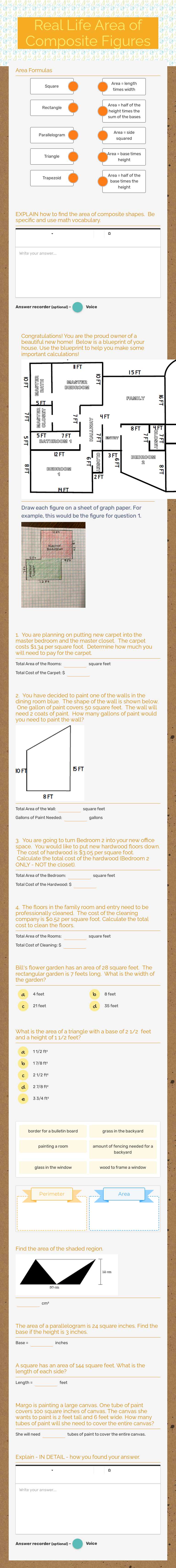 Real Life                                            
 Area of Composite Figures Grade 6 worksheet preview