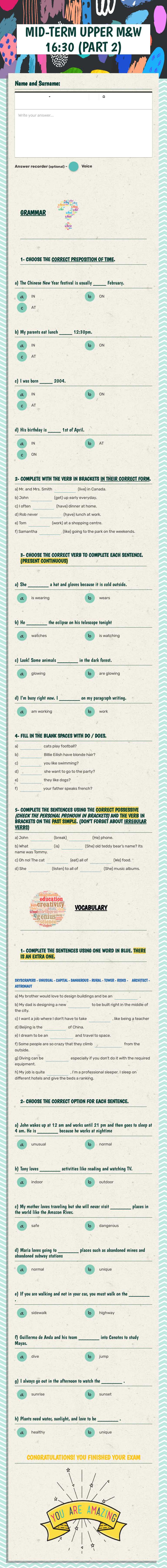 MID-TERM UPPER M&W 16:30 (PART 2) worksheet preview image