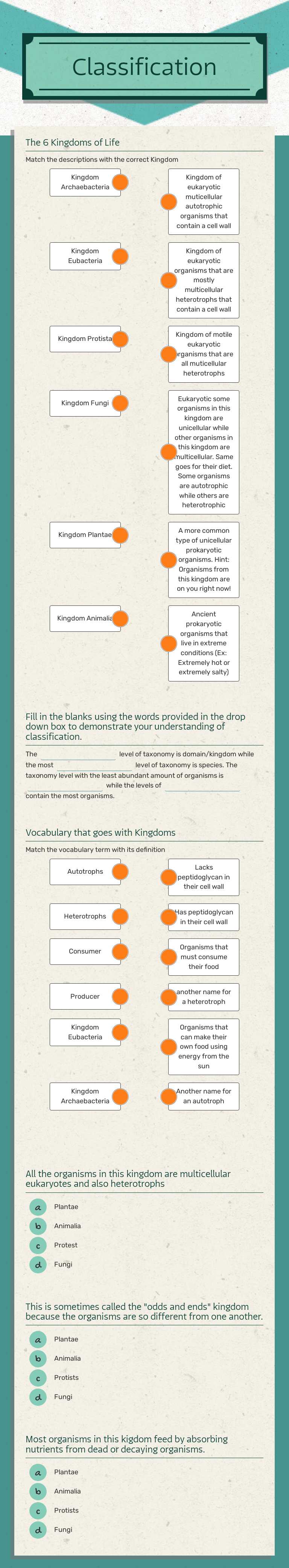 Classification by Mary Washington | Interactive Worksheet | Wizer.me