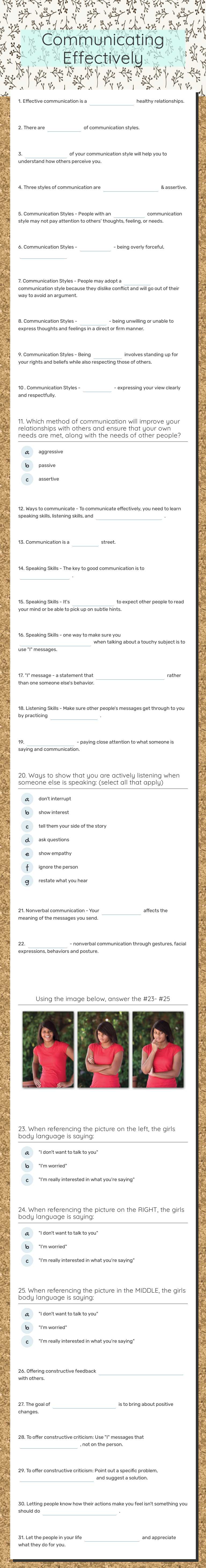 Communicating Effectively worksheet preview image