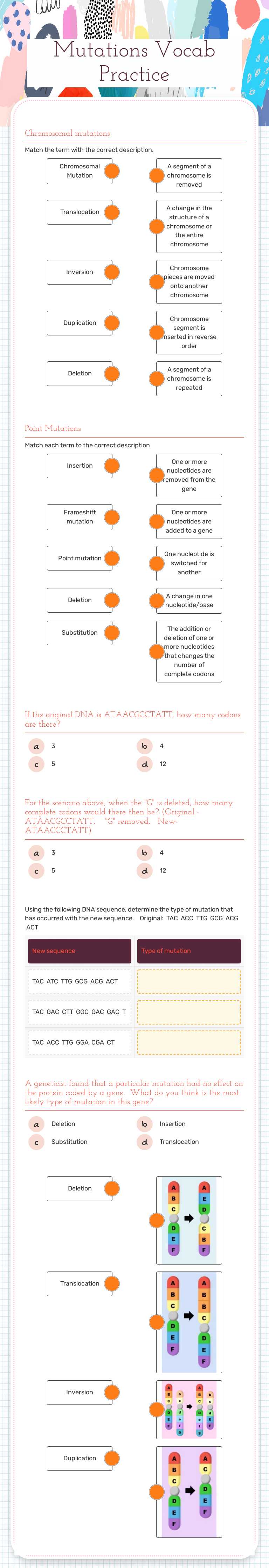Mutations Vocab Practice Grade 10 worksheet preview