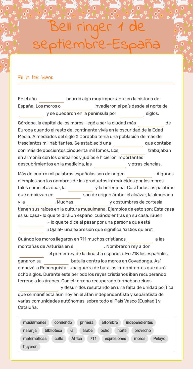 Bell ringer 1 de septiembre-España worksheet preview image
