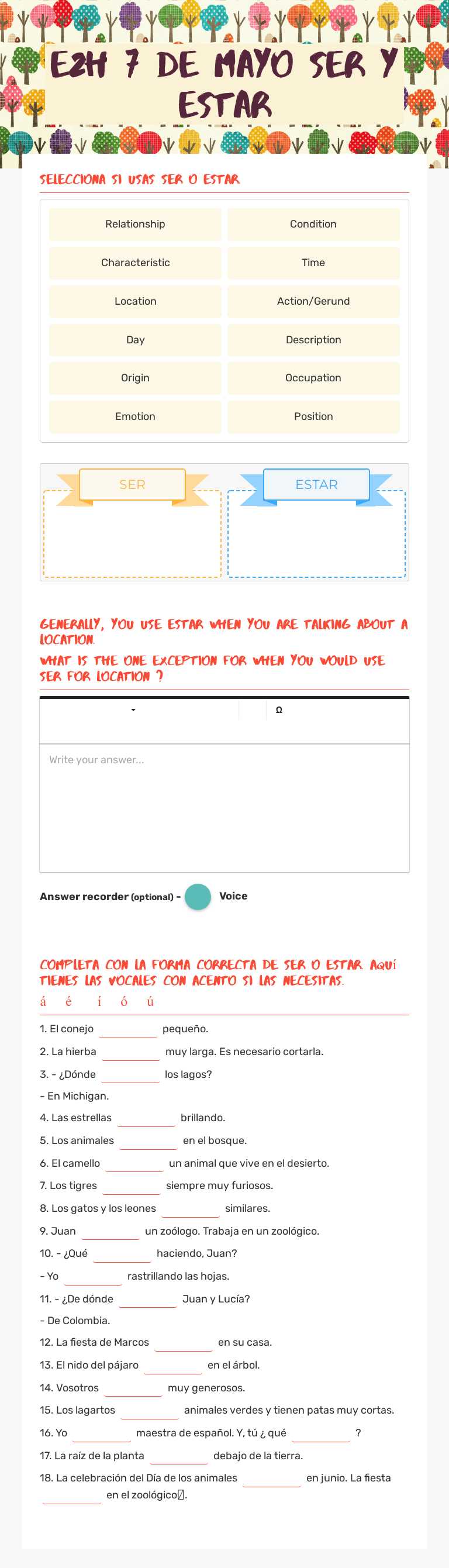 E2H 7 de mayo        Ser Y estar worksheet preview image