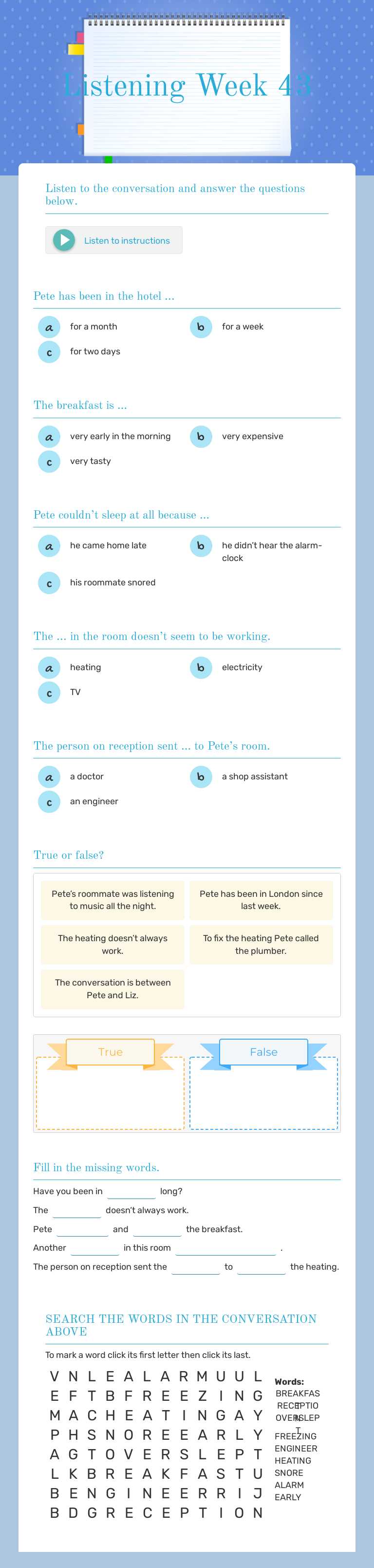 Listening Week 43 worksheet preview image