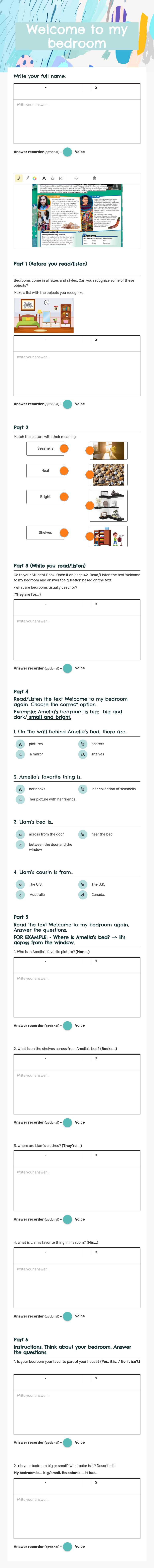 Welcome to my bedroom worksheet preview image