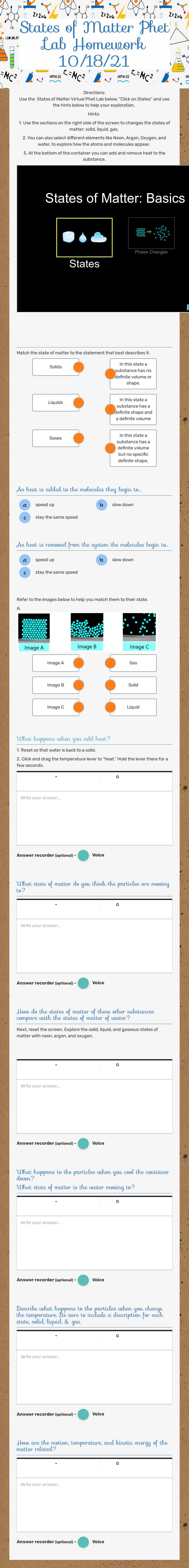 States of Matter Phet Lab Homework 10/18/21 worksheet preview image