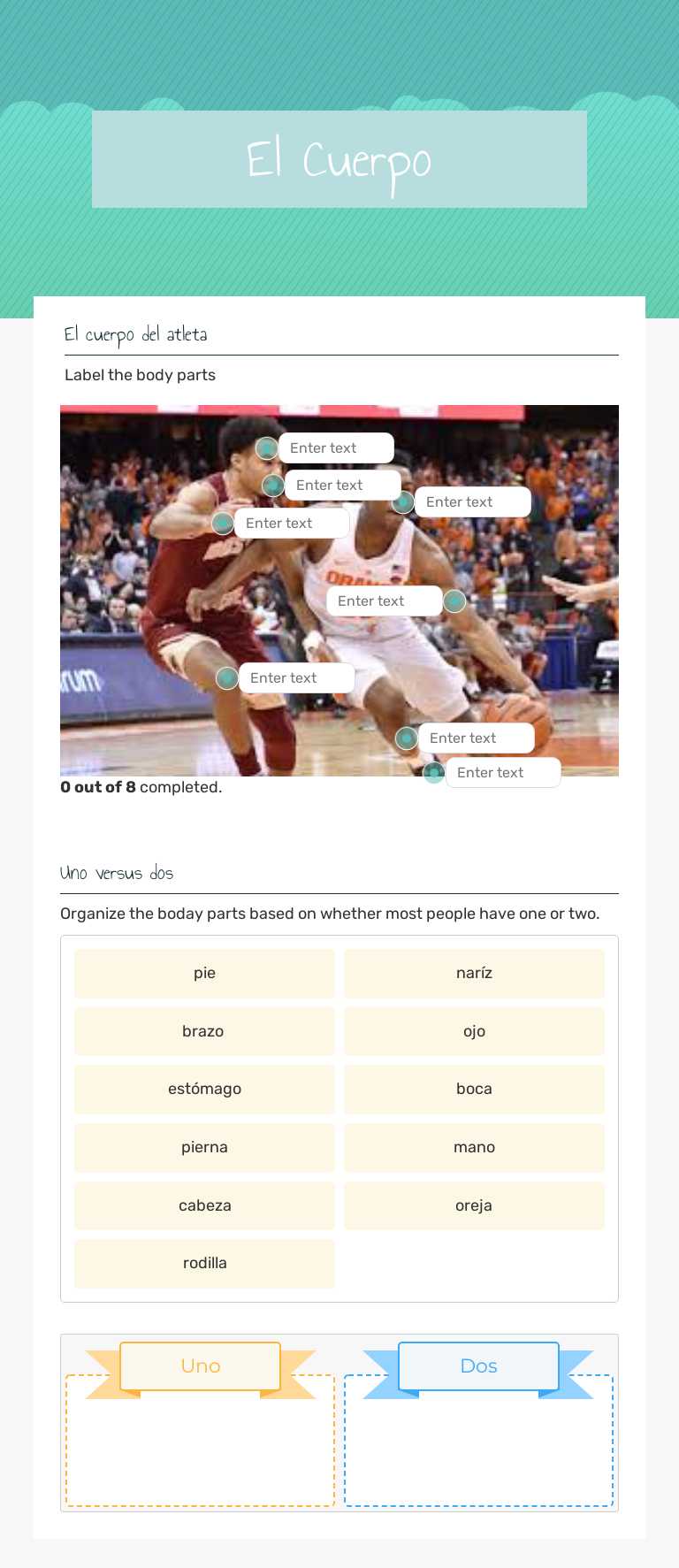 El Cuerpo worksheet preview image