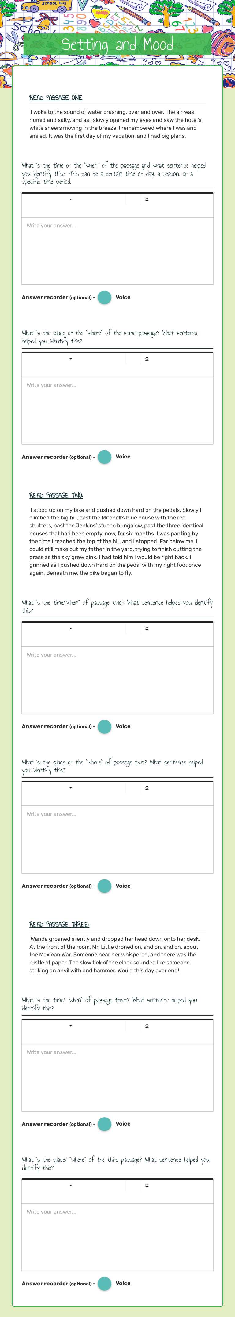 Setting and Mood Grade 7 worksheet preview