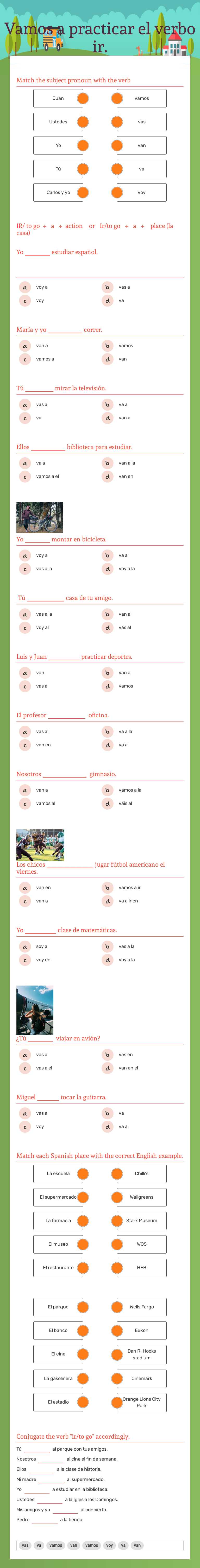 Vamos a practicar el verbo ir. worksheet preview image