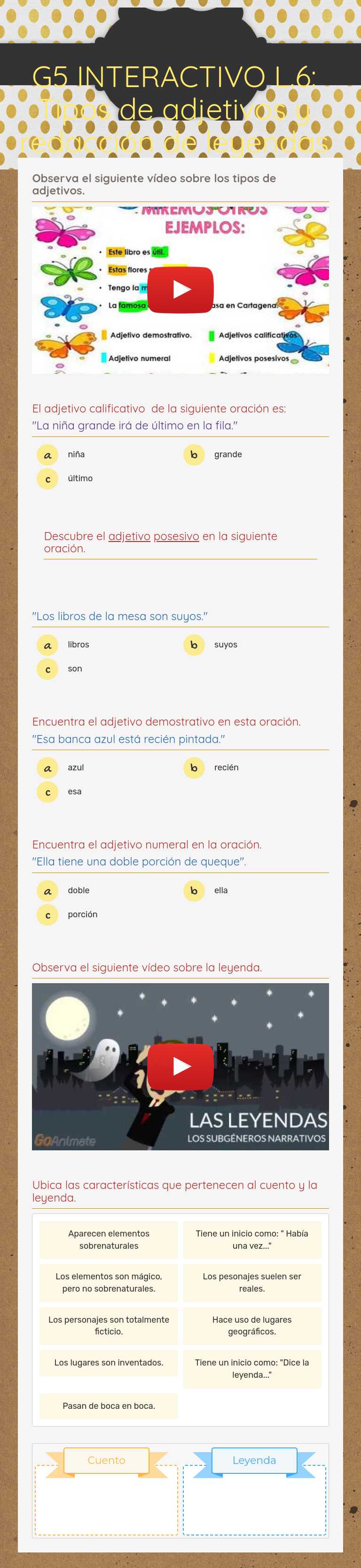 G5 INTERACTIVO L.6: Tipos de adjetivos y redacción de leyendas worksheet preview image
