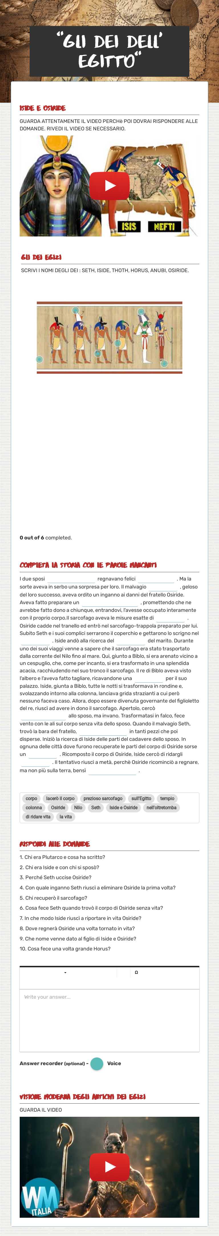 "GLI DEI DELL' EGITTO" worksheet preview image