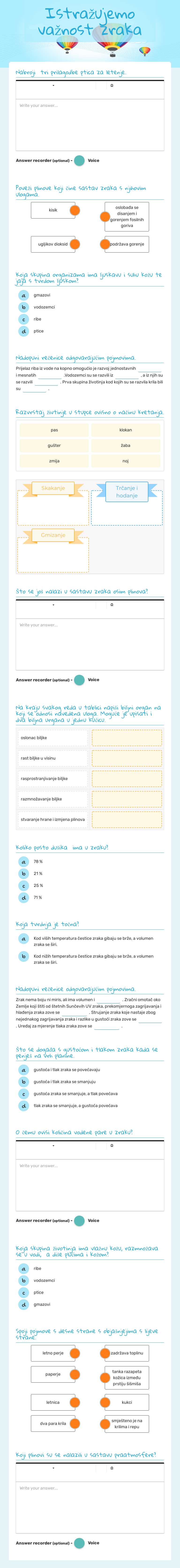 Istražujemo važnost zraka worksheet preview image