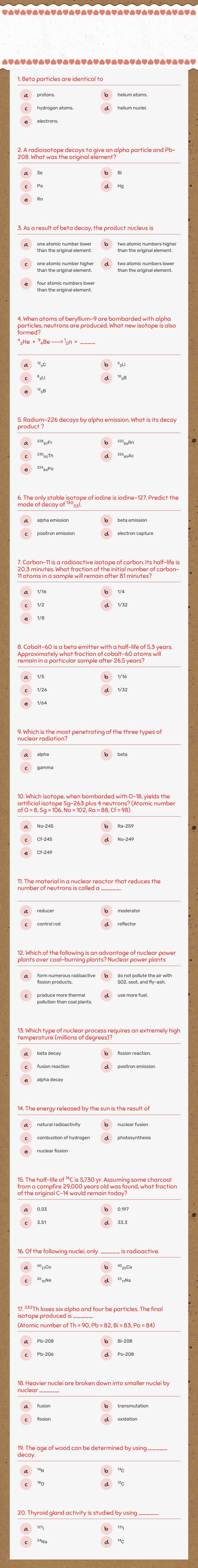 Quiz 1: Radioactive Elements worksheet preview image