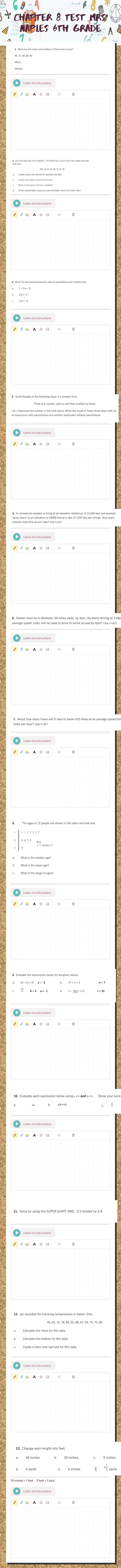 Chapter 8 Test        Mrs. Naples 6th Grade Grade 6 worksheet preview