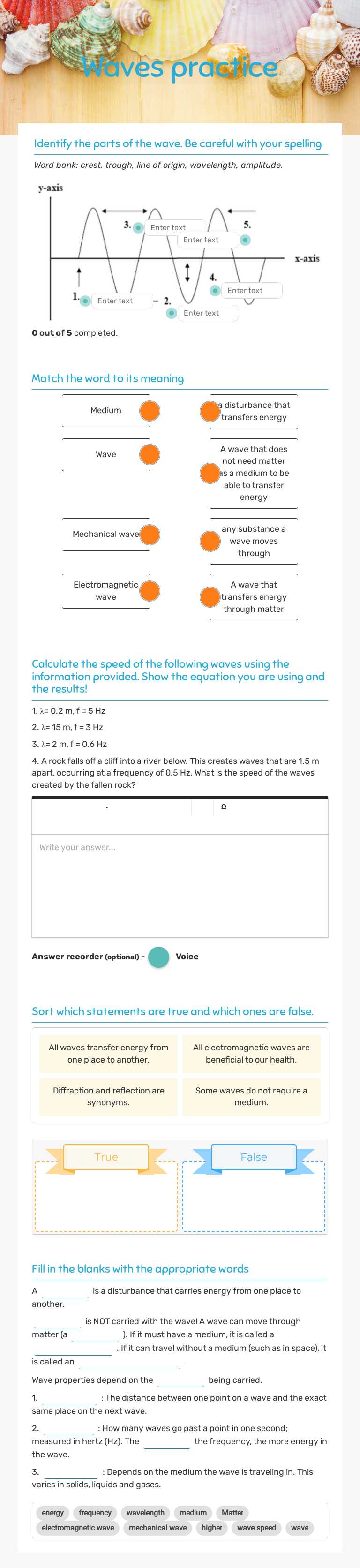 Waves practice Grade 8 worksheet preview