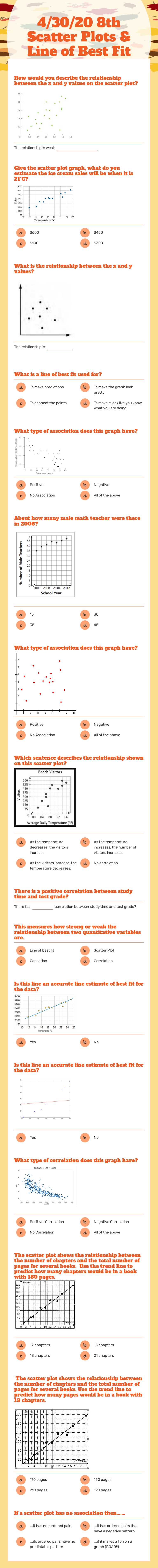 4/30/20 8th Scatter Plots & Line of Best Fit Grade 8 worksheet preview