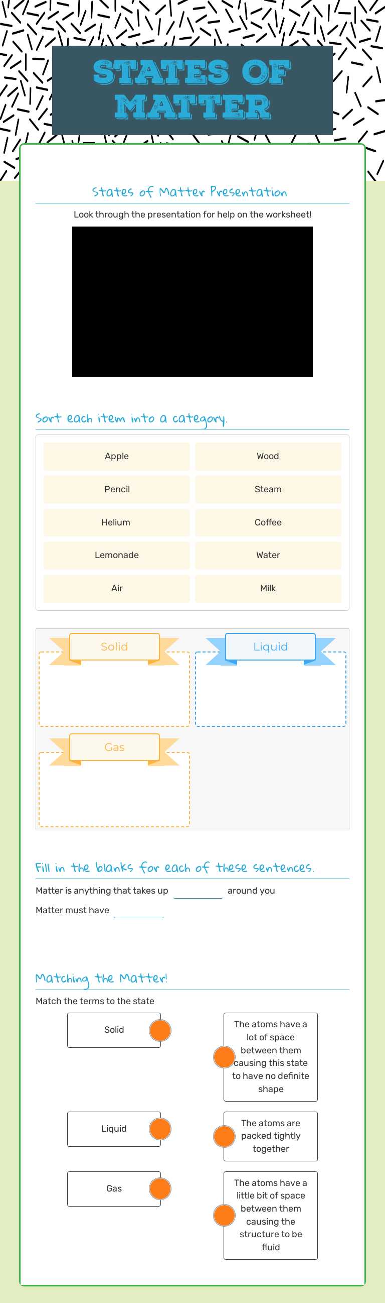 States Of Matter Grade 5 worksheet preview