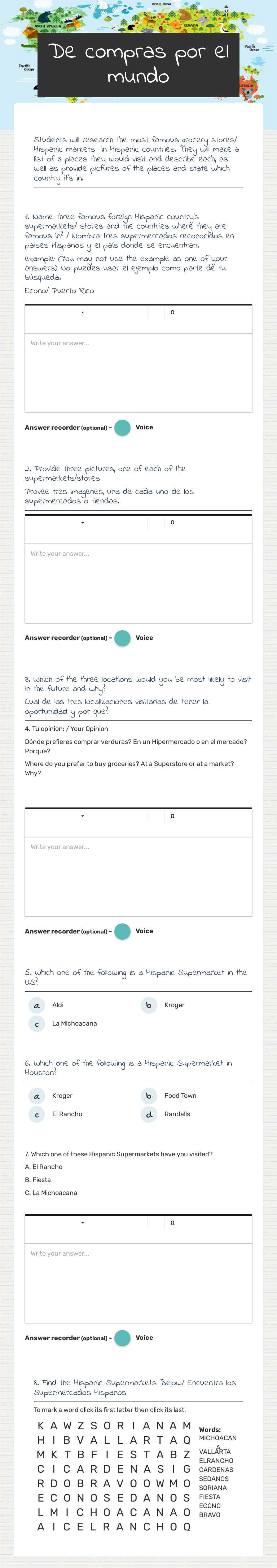 De compras por el mundo worksheet preview image