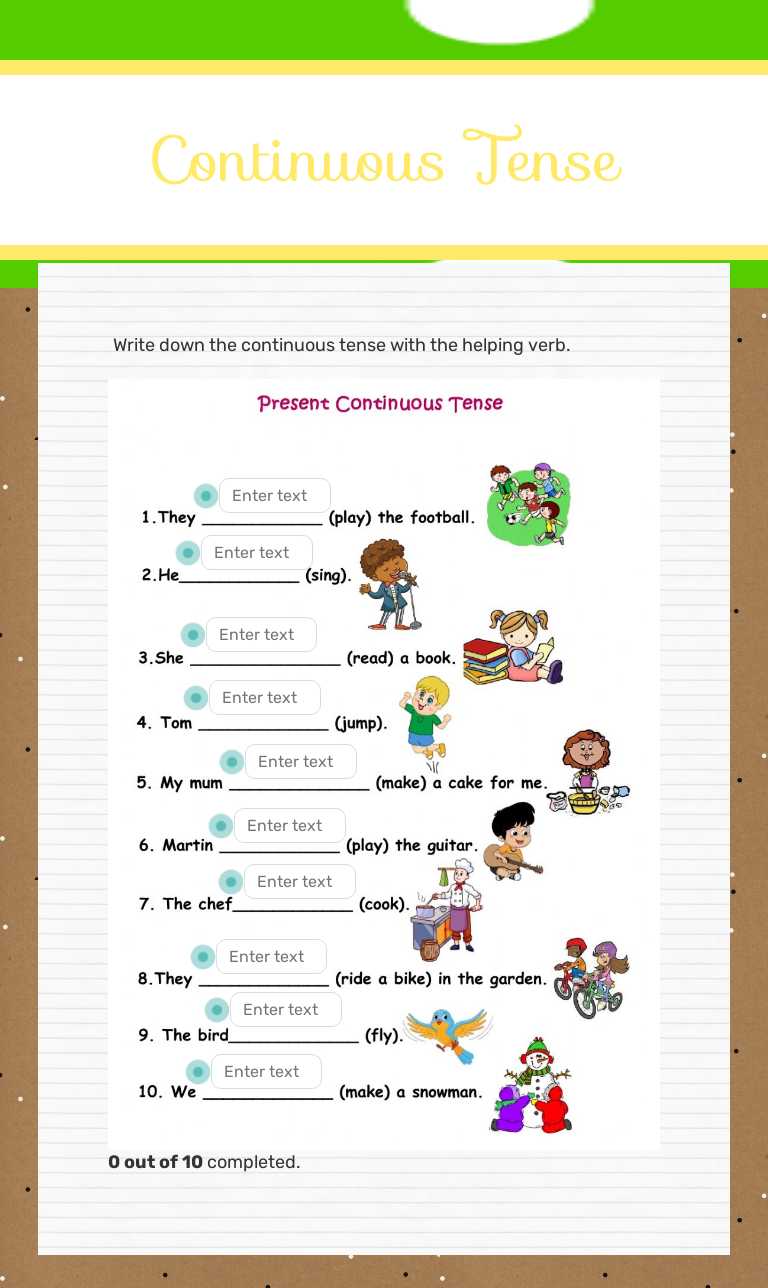 Continuous Tense worksheet preview image
