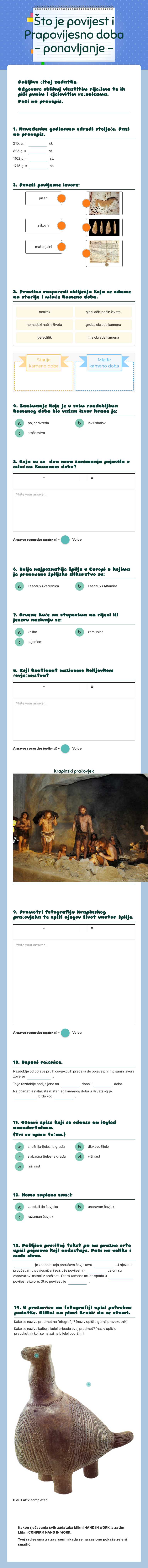 Što je povijest i Prapovijesno doba - ponavljanje - Grade 5 worksheet preview