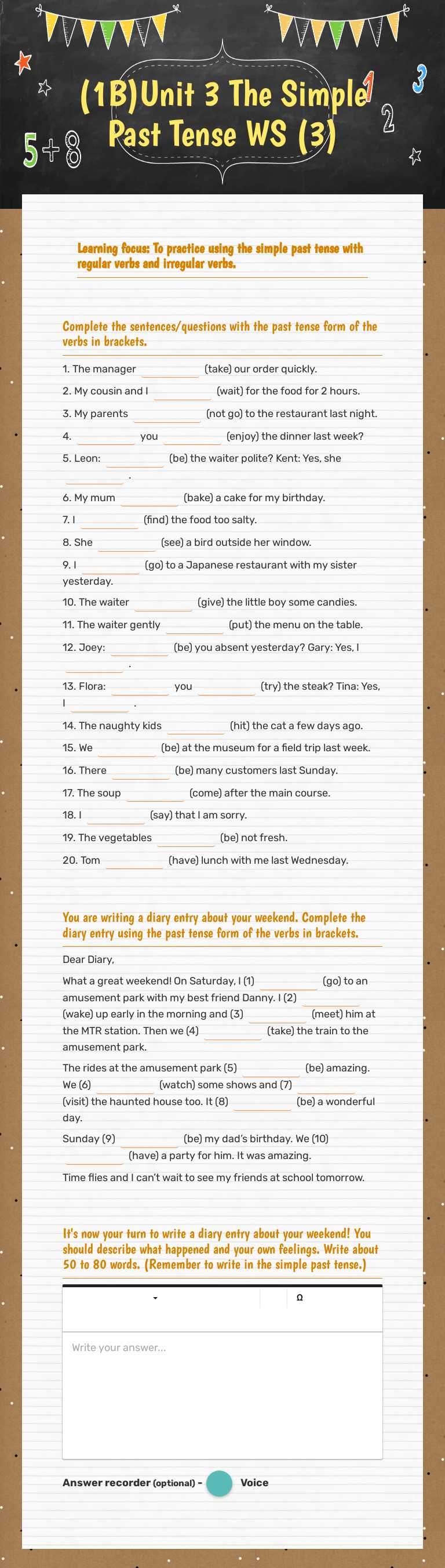 (1B)Unit 3 The Simple Past Tense WS (3) Grade 5 worksheet preview