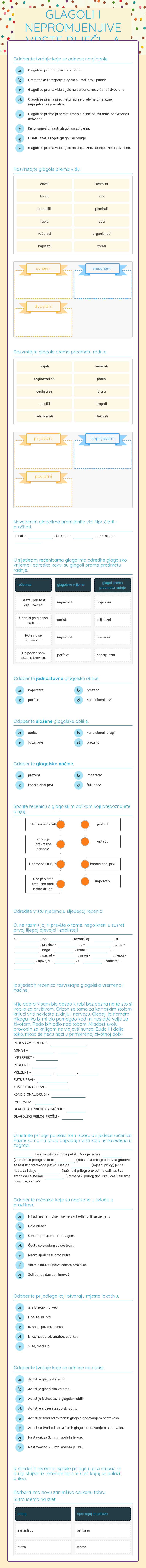 GLAGOLI I NEPROMJENJIVE VRSTE RIJEČI - A worksheet preview image