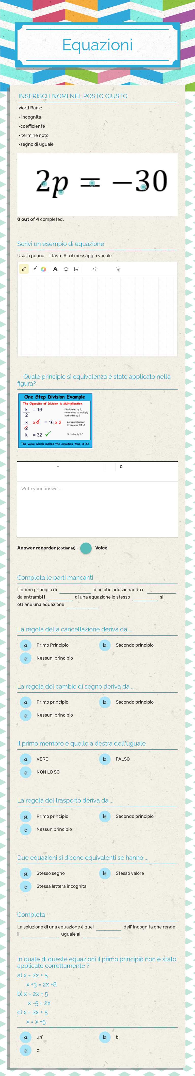 Equazioni worksheet preview image