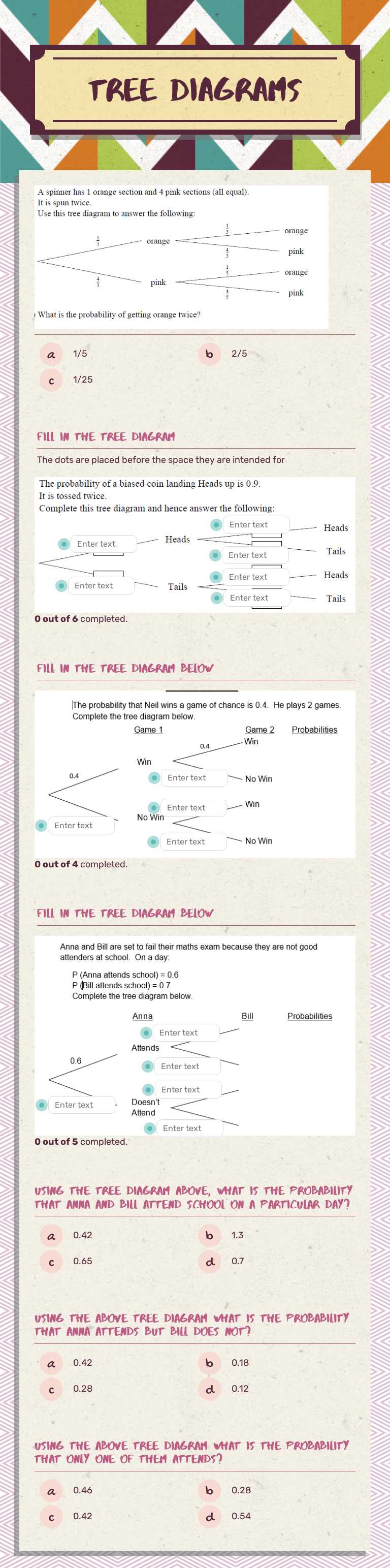 Tree diagrams Grade 9 worksheet preview