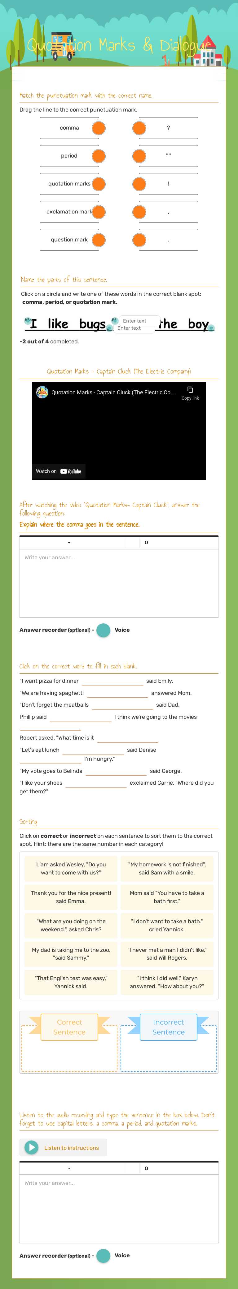 Quotation Marks & Dialogue worksheet preview image