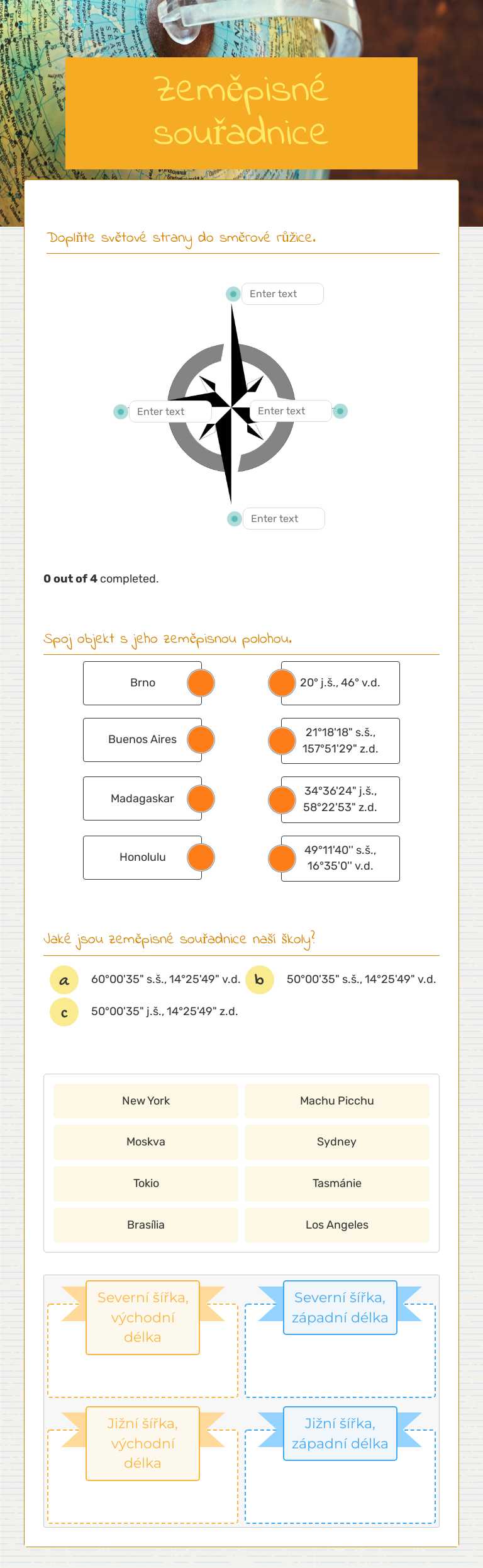 Zeměpisné souřadnice worksheet preview image
