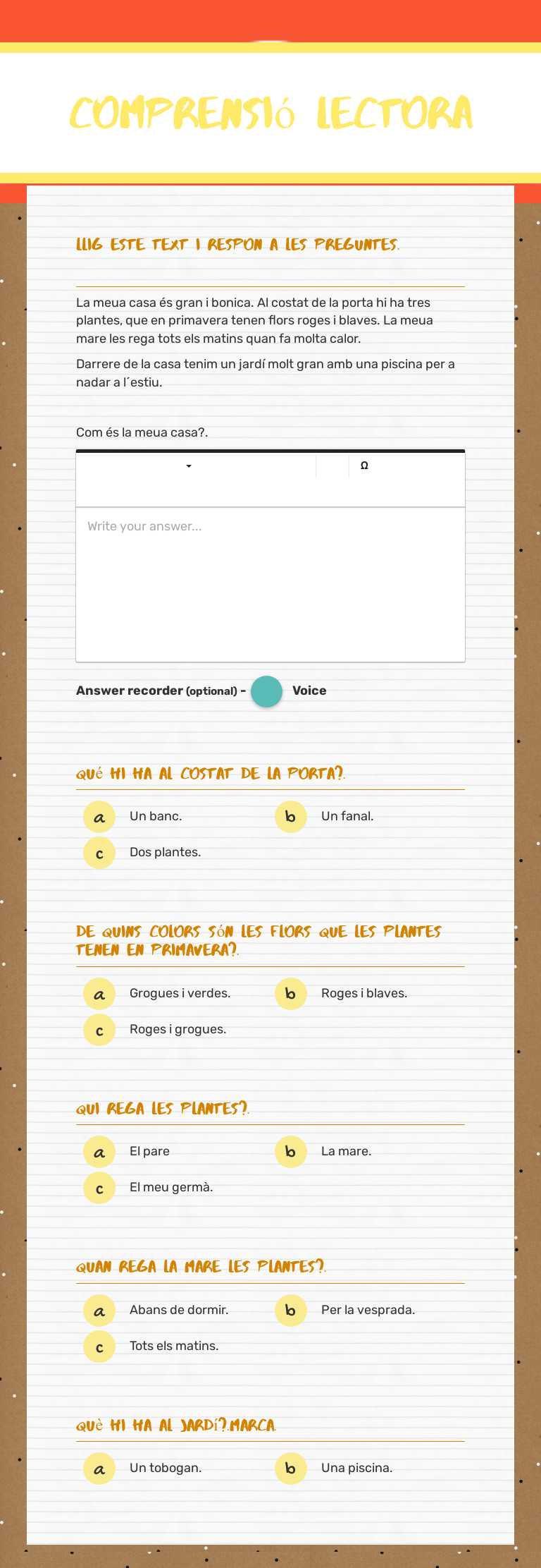 Comprensió lectora worksheet preview image