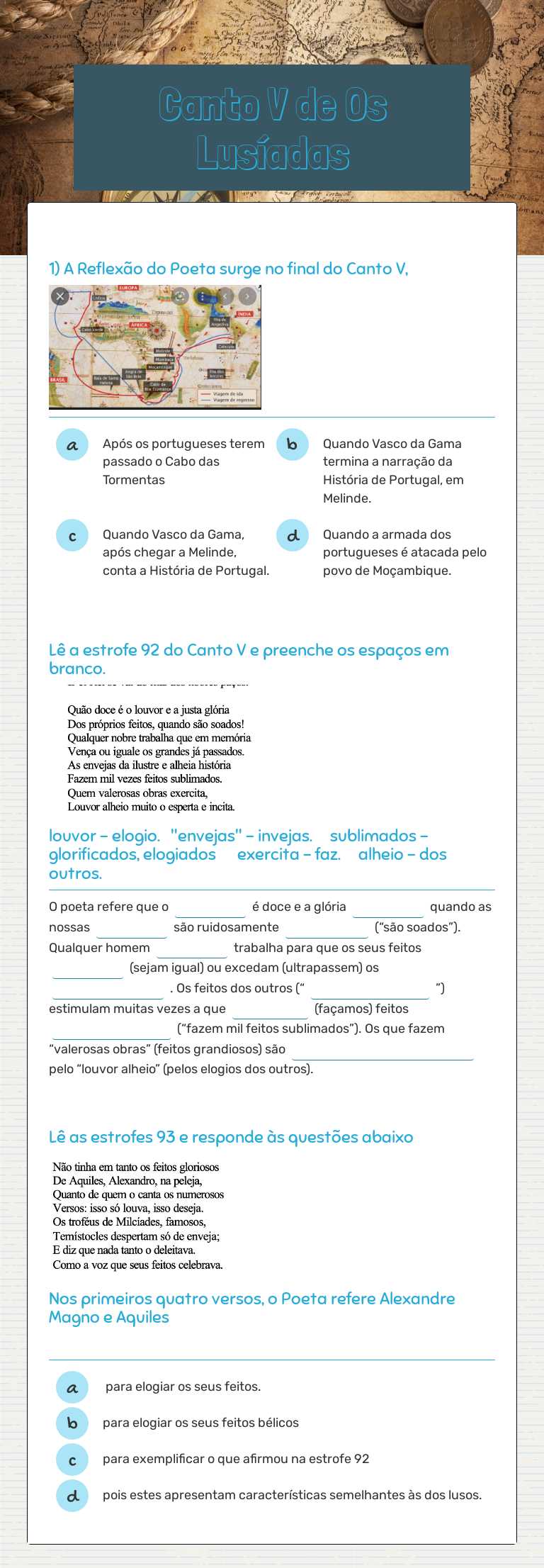 Canto V de Os Lusíadas worksheet preview image