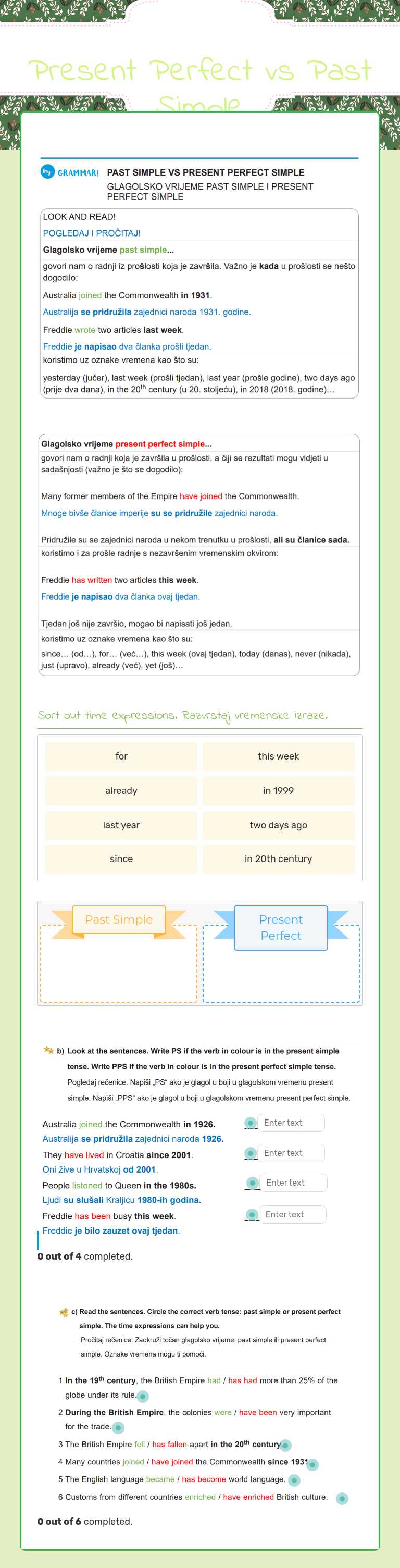Present Perfect vs Past Simple worksheet preview