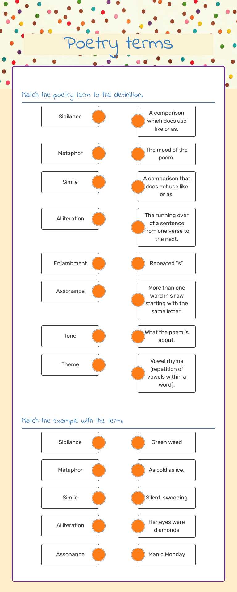 Poetry terms worksheet preview image
