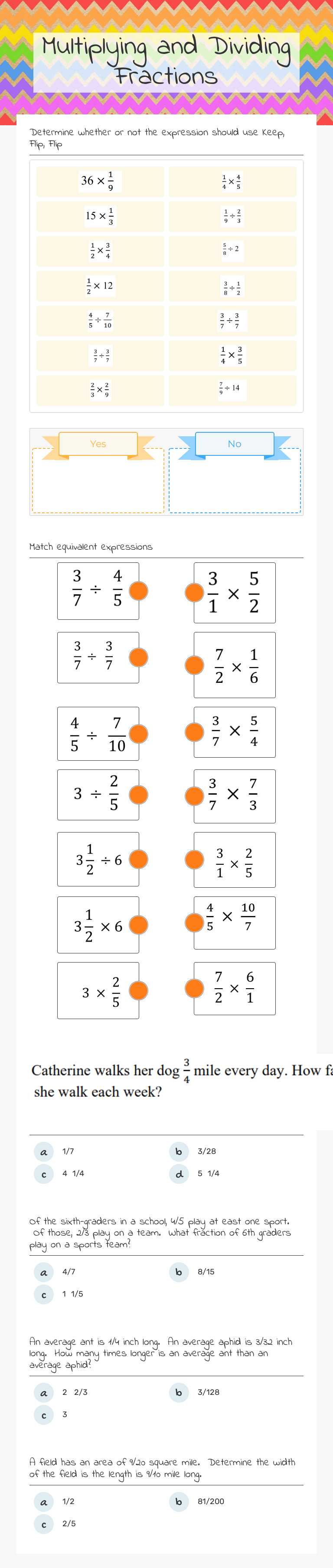 Multiplying and Dividing Fractions Grade 6 worksheet preview