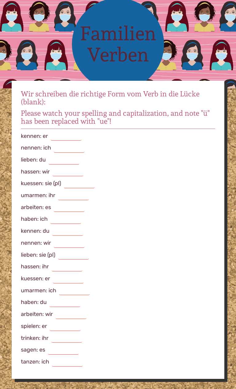 Familien Verben worksheet preview