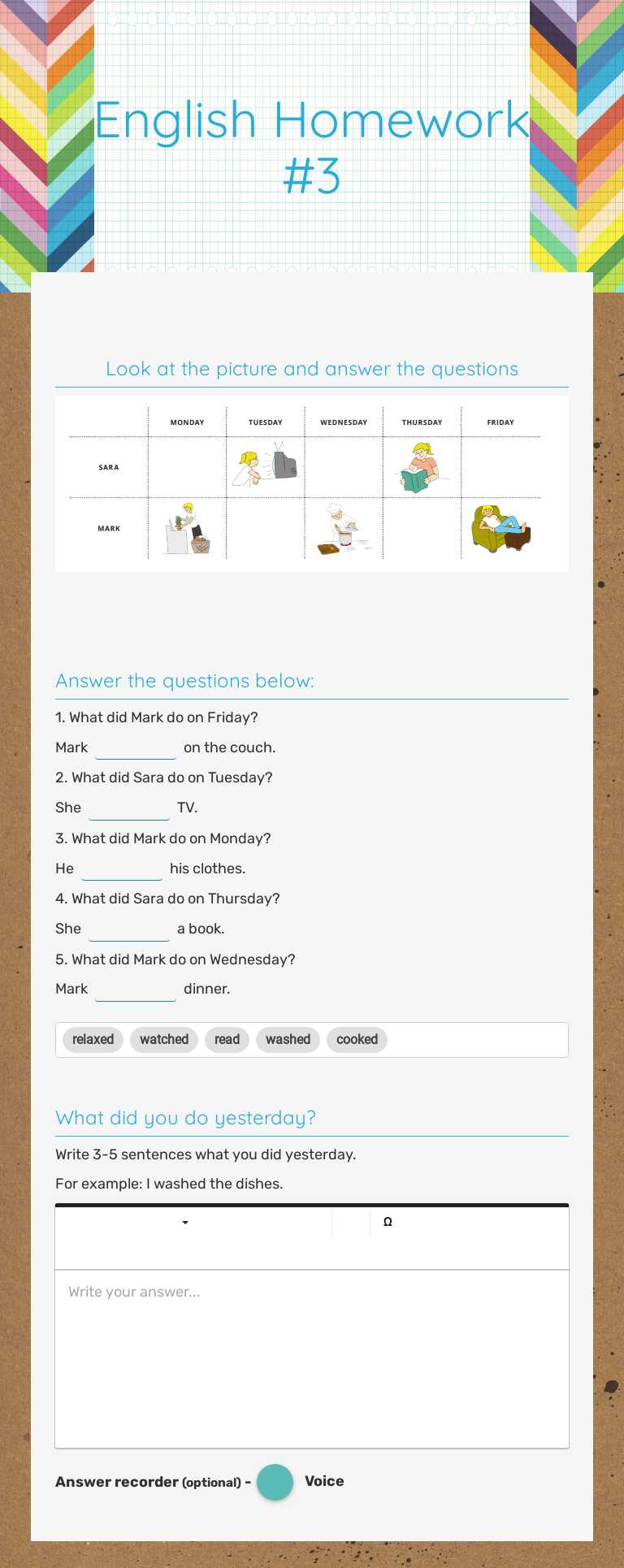 English Homework #3 worksheet preview image