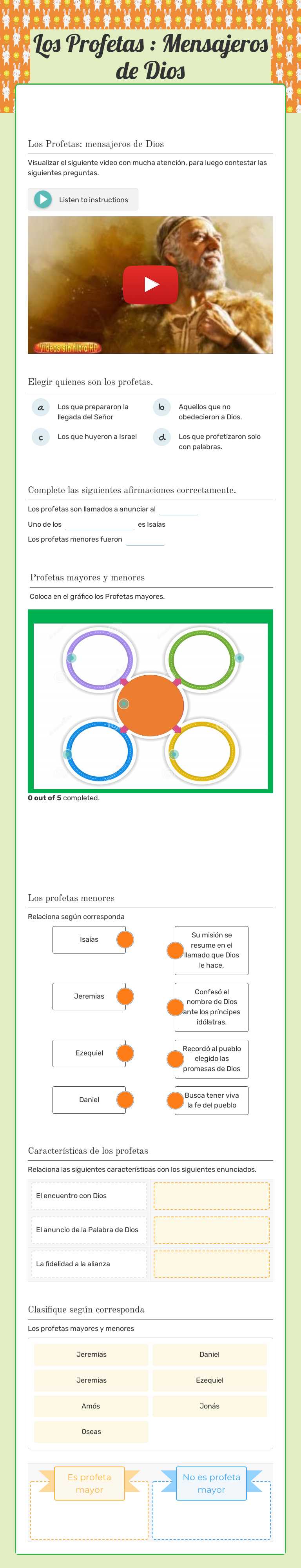 Los Profetas : Mensajeros de Dios worksheet preview