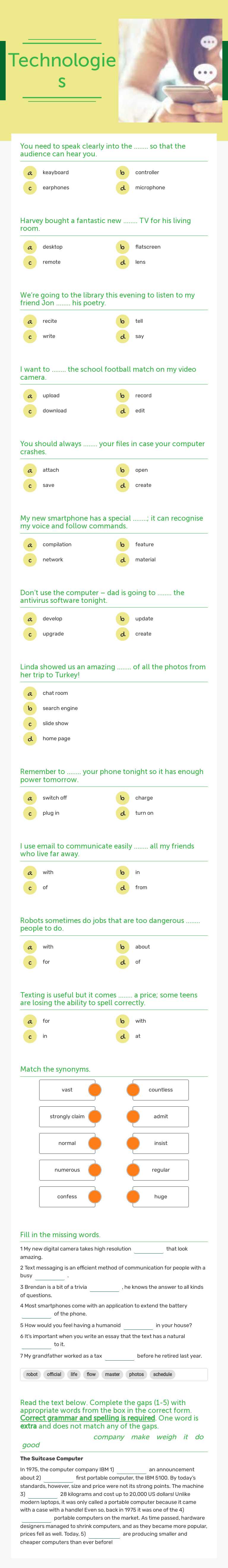 Technologies Grade 8 worksheet preview