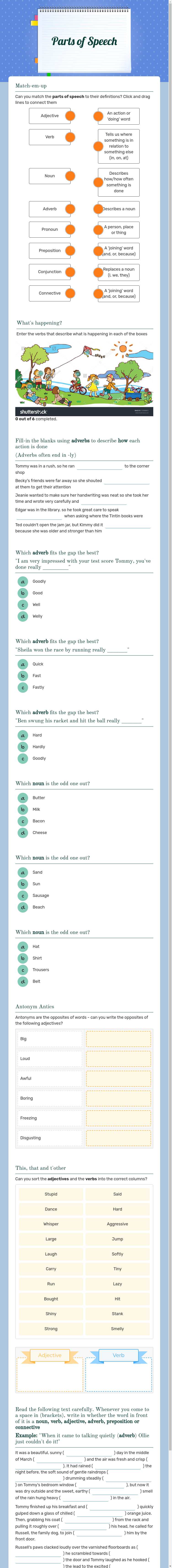 Parts of Speech worksheet preview image
